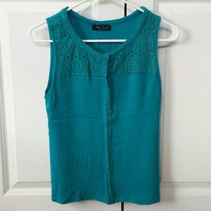 Eden Society Teal Blue Embroidered Shell